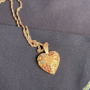 D’ORLAN VTG Gold Tone Metal Rhinestone Heart pendant. Missing stones.